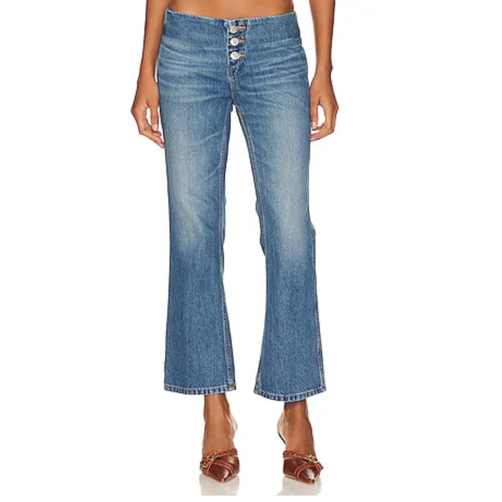 RE/DONE Originals Button Front Crop Bootcut Jeans Riot Blue Size 32 NWT